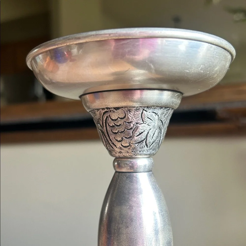 Vintage Pottery Barn Vine Silver Pewter Taper Pillar Candle Holder 10